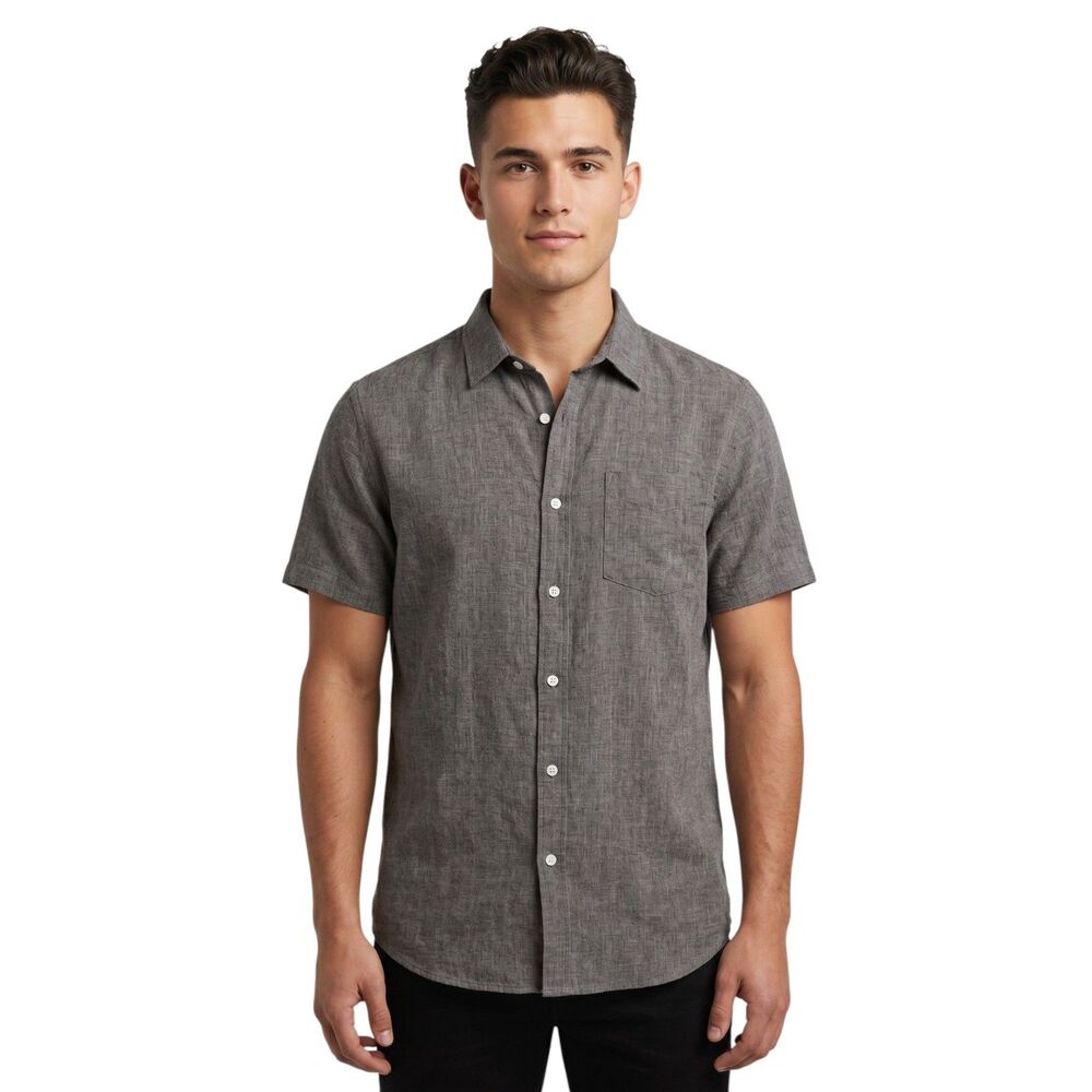 Coofandy Men's Short Sleeve Linen Rayon Shirt Size L